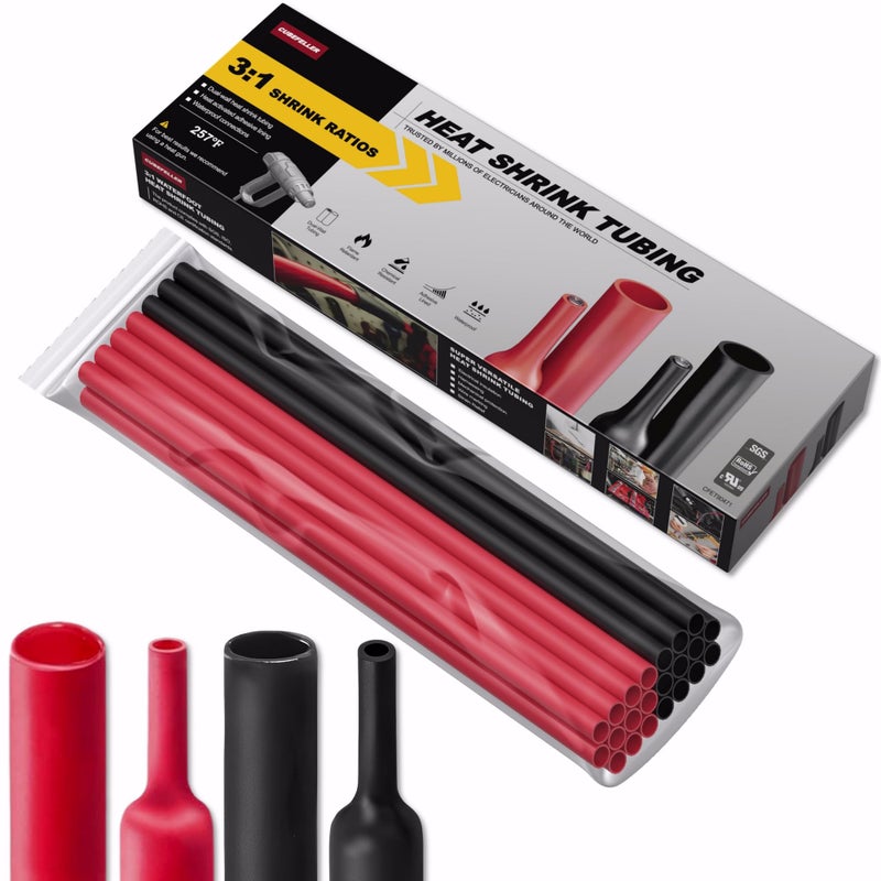 Cubefeller 3:1 Ratio 3/8 Inch (9.5Mm) Heat Shrink Tubing Kit ,Black 10Ft & Red 10Ft (6.1M Total Length), Marine Grade Waterproof Adhesive Lined, Insulation Sealing Oil-Proof Wear-Resistant ,Et2095Br - Image 1